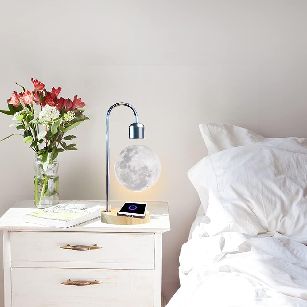 Modern Levitating Lamp with Floating Light and Built-in Qi Wireless Charger