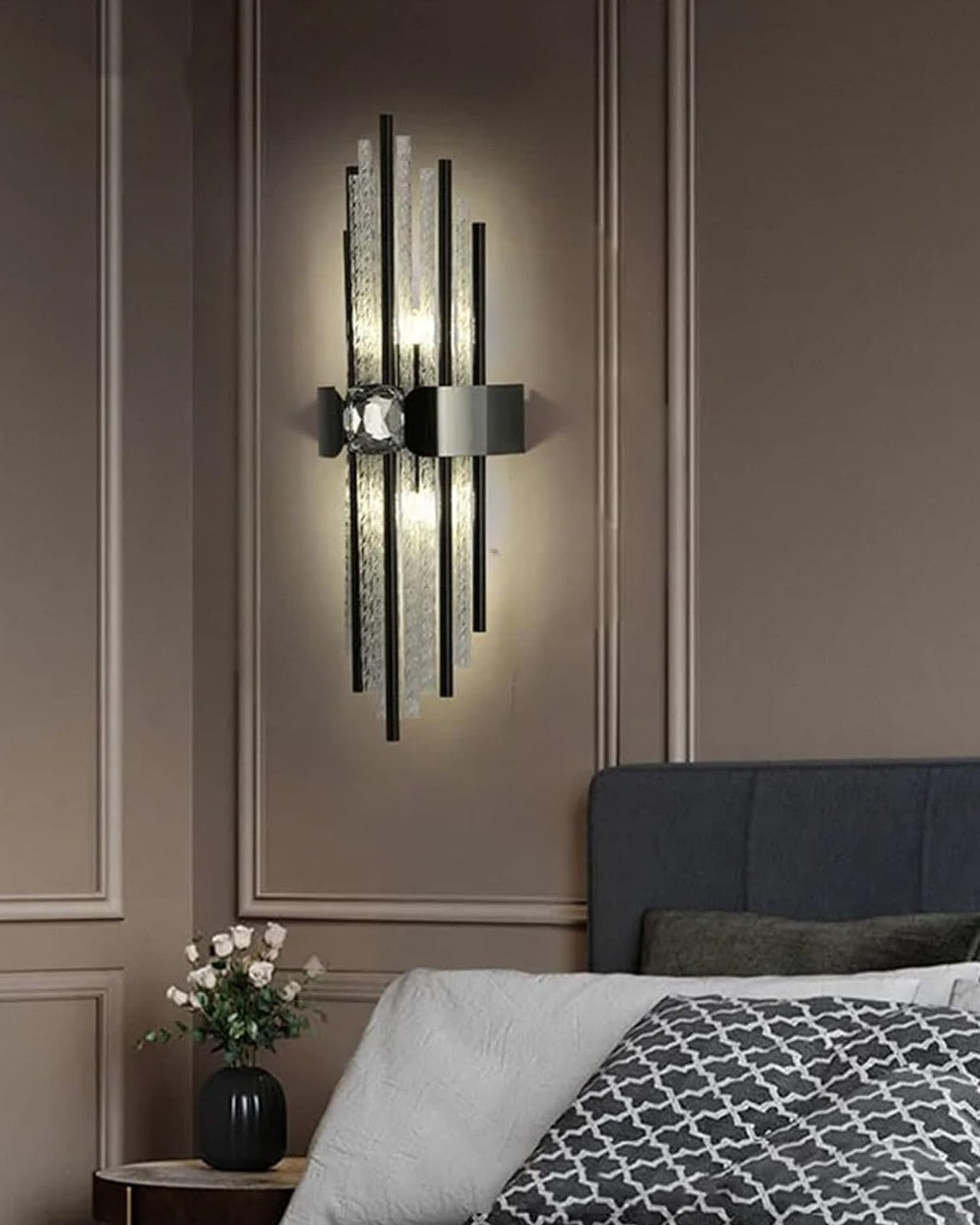 Textured Glass Gold Accent Wall Light - Black