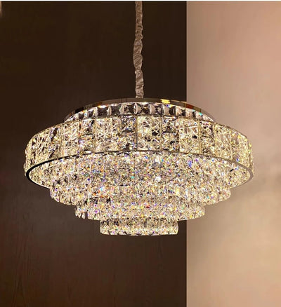 Luxury Glittering Crystal Long Pendant Lights Modern Lustres LED Oval Hanging Lamps