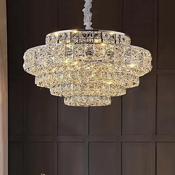 Luxury Glittering Crystal Long Pendant Lights Modern Lustres LED Oval Hanging Lamps
