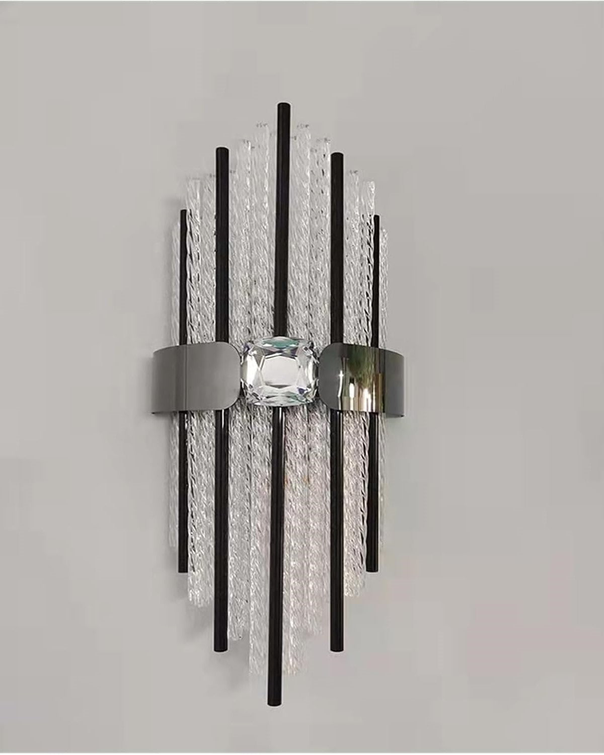 Textured Glass Gold Accent Wall Light - Black