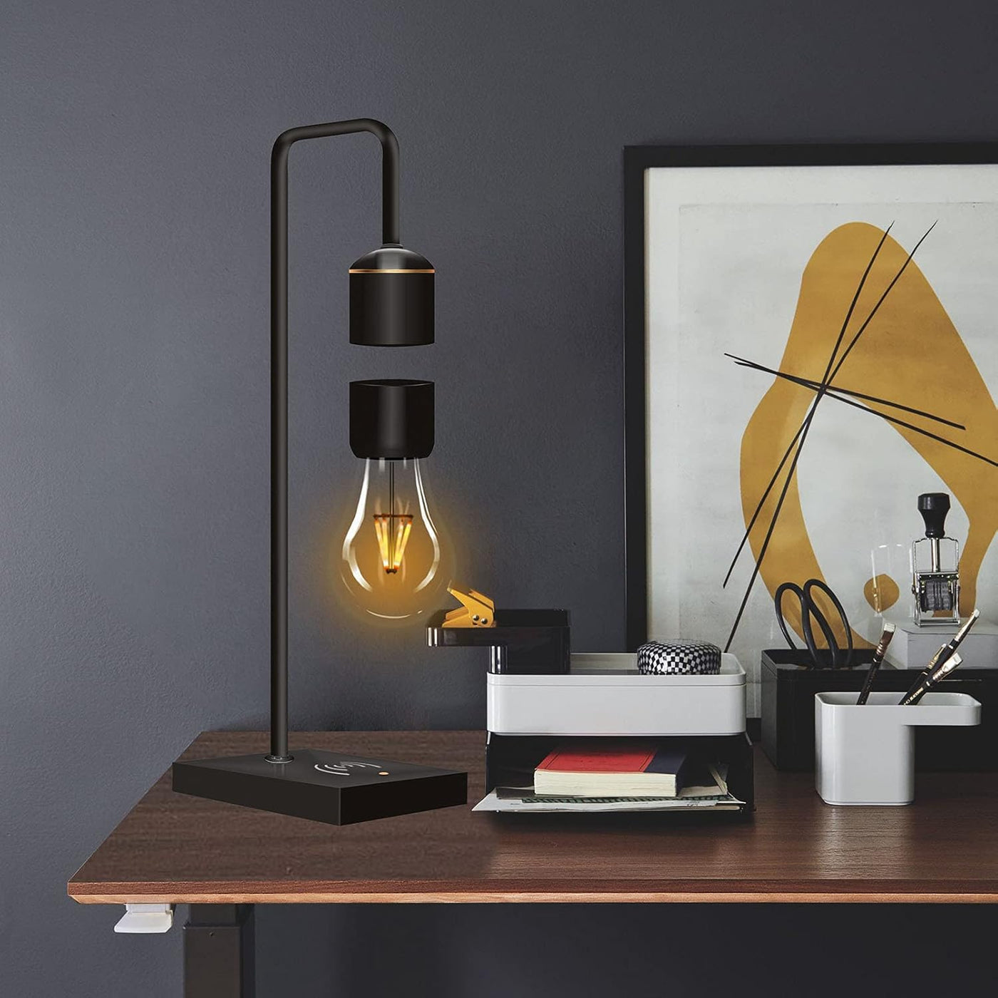 Modern Levitating Lamp with Floating Light and Built-in Qi Wireless Charger