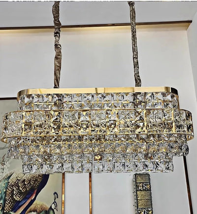 Luxury Glittering Crystal Long Pendant Lights Modern Lustres LED Oval Hanging Lamps