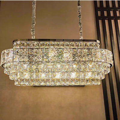 Luxury Glittering Crystal Long Pendant Lights Modern Lustres LED Oval Hanging Lamps