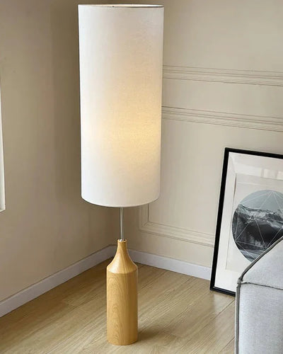 Tall Fabric Shade with Wooden Base Floor Lamp