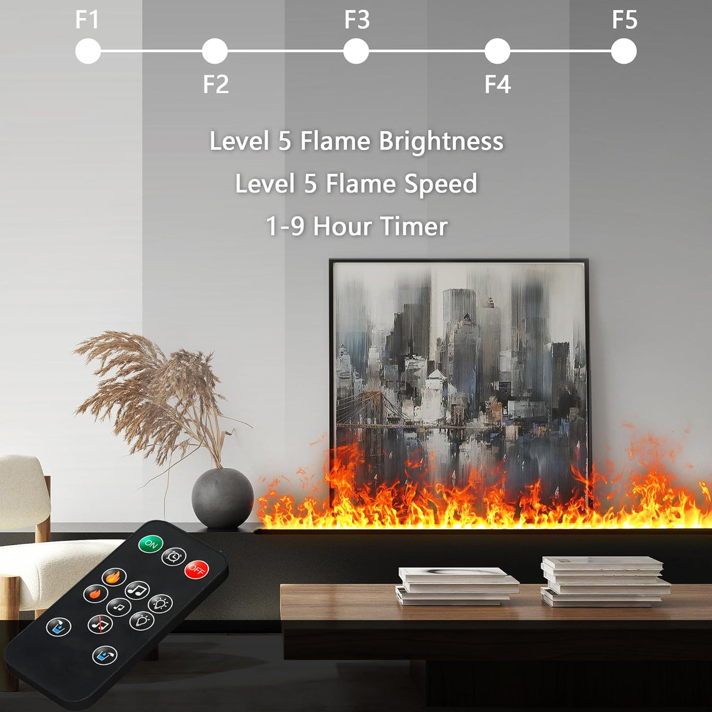 Electric Fireplace 3D Water Vapor Fireplace Recessed Realistic Atomized Flame, with Water and Remote Control Electric Steam Fireplace Stove