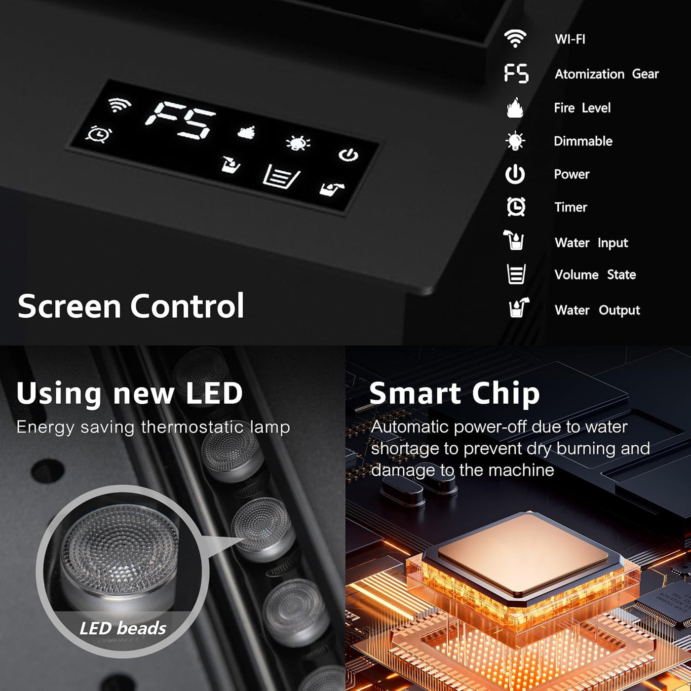 Electric Fireplace 3D Water Vapor Fireplace Recessed Realistic Atomized Flame, with Water and Remote Control Electric Steam Fireplace Stove