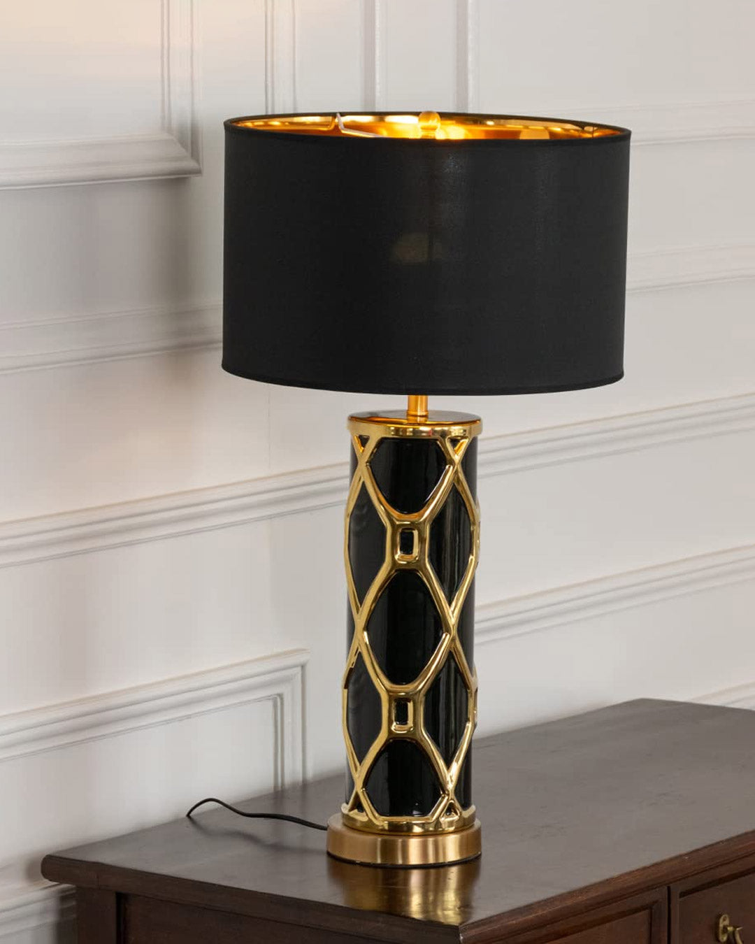 'Trellis' Ceramic Table Lamp - Black
