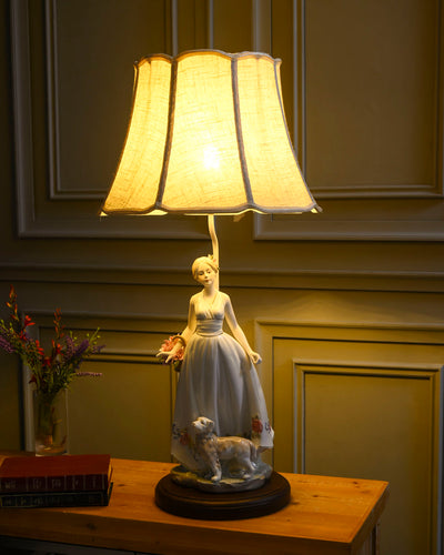 Victorian Floral Lady & Pup - Fine Porcelain Table Lamp