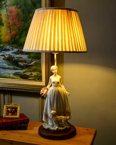 Victorian Floral Lady & Pup - Fine Porcelain Table Lamp