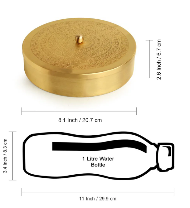 Handcrafted Brass Spice Box with Spoon (7 Containers, 100 ML)