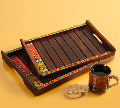 Hand-Painted Nested Trays In Sheesham Wood (Set Of 2)