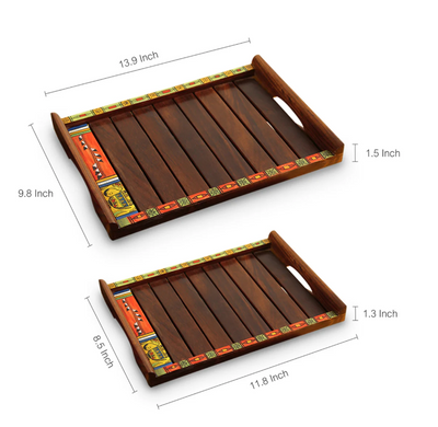 Hand-Painted Nested Trays In Sheesham Wood (Set Of 2)