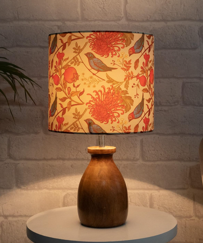 Dovel Pot Table Lamp – Wooden Base with Hand-Painted Birds | Elegant Night Lamp for Bedroom, Living Room & Home Décor