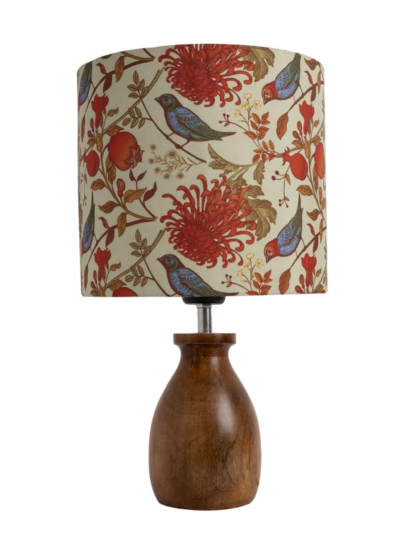 Dovel Pot Table Lamp – Wooden Base with Hand-Painted Birds | Elegant Night Lamp for Bedroom, Living Room & Home Décor