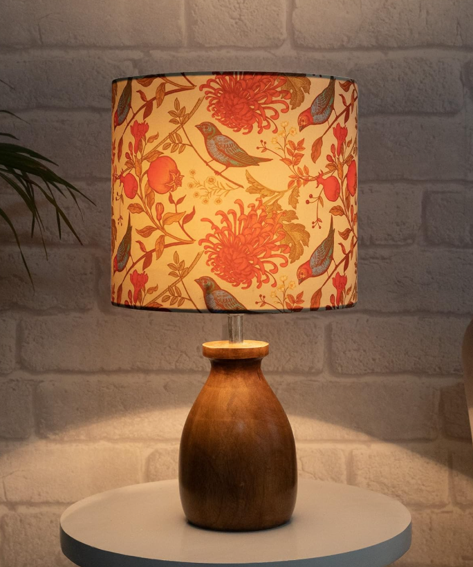 Dovel Pot Table Lamp – Wooden Base with Hand-Painted Birds | Elegant Night Lamp for Bedroom, Living Room & Home Décor