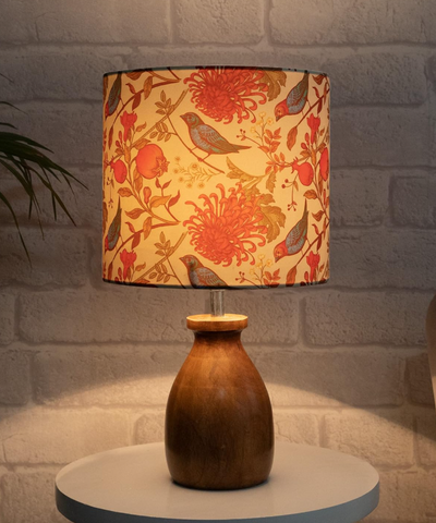 Dovel Pot Table Lamp – Wooden Base with Hand-Painted Birds | Elegant Night Lamp for Bedroom, Living Room & Home Décor