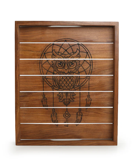 Wise Owl Hand-Carved Serving Tray – Premium Sheesham Wood