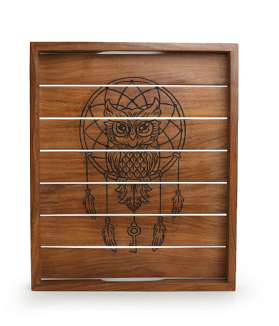 Wise Owl Hand-Carved Serving Tray – Premium Sheesham Wood