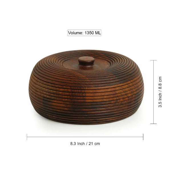 Handcrafted Chapati Box with Lid – 1350 ML | Sheesham Wood