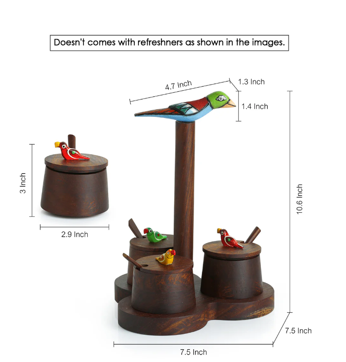 The Perched Family Handcrafted Jar Set with Tray & Spoons – Sheesham Wood