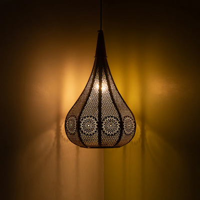 Moroccan Flame Hand-Etched Pendant Lamp – Iron, 33 cm (Matte Finish)