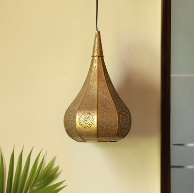 Moroccan Flame Hand-Etched Pendant Lamp – Iron, 33 cm (Matte Finish)