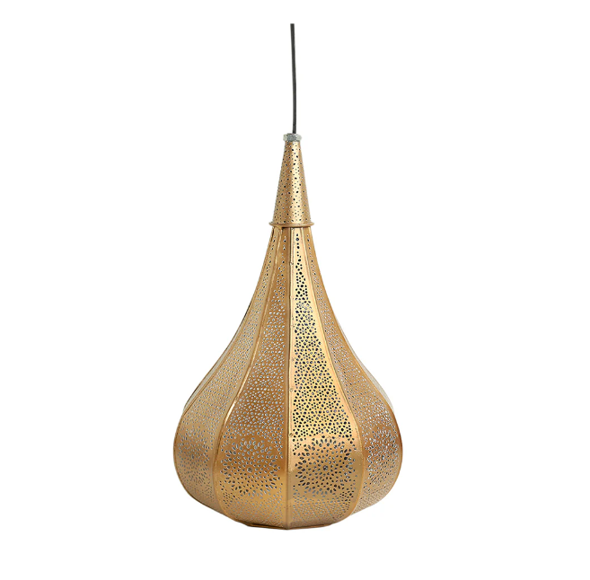 Moroccan Flame Hand-Etched Pendant Lamp – Iron, 33 cm (Matte Finish)