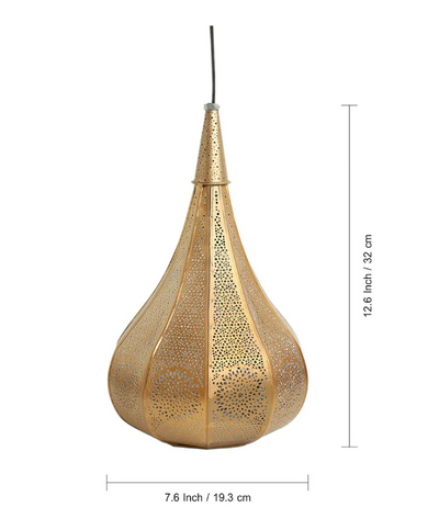 Moroccan Flame Hand-Etched Pendant Lamp – Iron, 33 cm (Matte Finish)