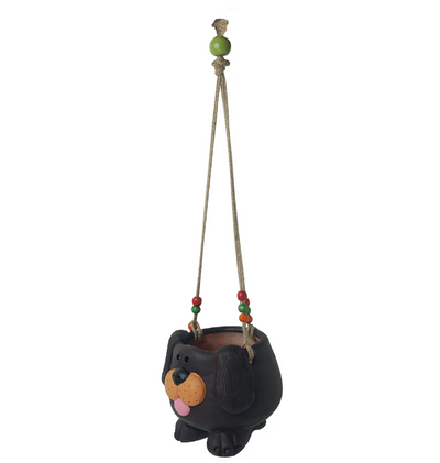 Swinging Dog Handmade & Hand-Painted Hanging Planter – Terracotta, 14 cm