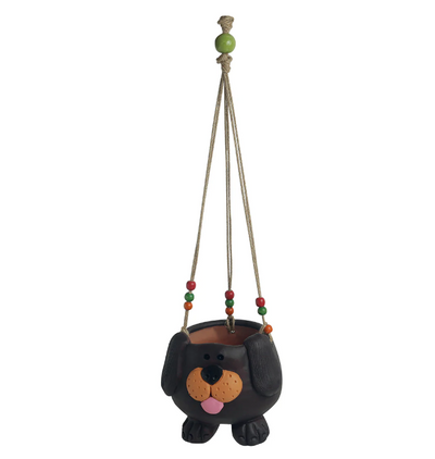Swinging Dog Handmade & Hand-Painted Hanging Planter – Terracotta, 14 cm