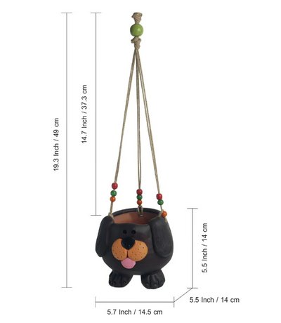 Swinging Dog Handmade & Hand-Painted Hanging Planter – Terracotta, 14 cm