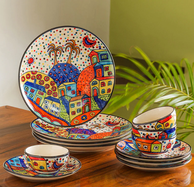 Hut Dining Hand-Painted Ceramic Dinner Set – 12 Pieces (Serving for 4)