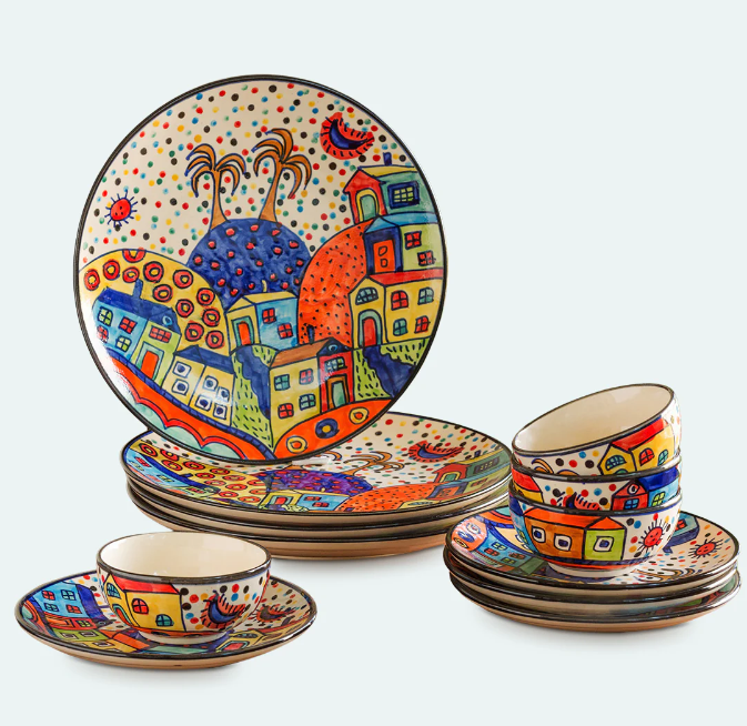 Hut Dining Hand-Painted Ceramic Dinner Set – 12 Pieces (Serving for 4)