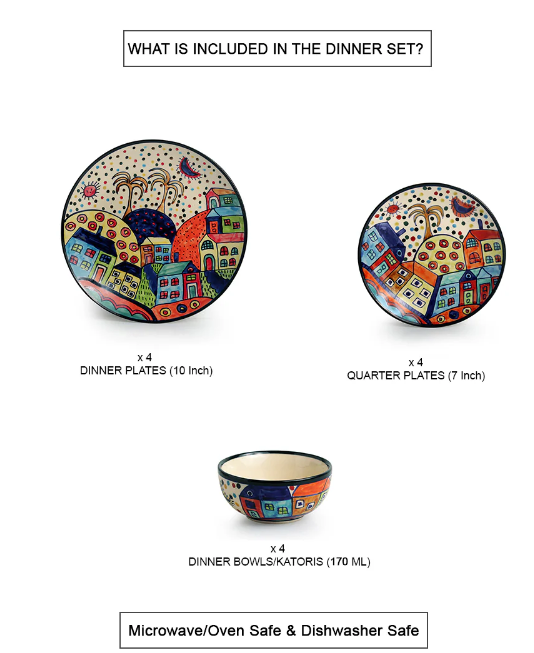 Hut Dining Hand-Painted Ceramic Dinner Set – 12 Pieces (Serving for 4)