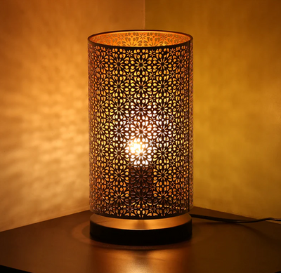 Moroccan Shimmer Hand-Etched Iron Table Lamp – White, 30.5 cm