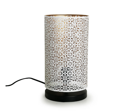 Moroccan Shimmer Hand-Etched Iron Table Lamp – White, 30.5 cm