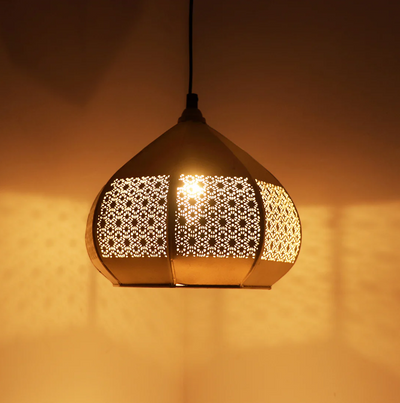 Moroccan Paradise Hand-Etched Pendant Lamp – Iron, 20.3 cm (Matte Finish)