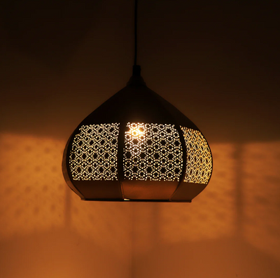 Moroccan Paradise Hand-Etched Pendant Lamp – Iron, 20.3 cm (Matte Finish)
