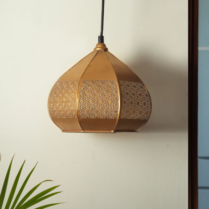 Moroccan Paradise Hand-Etched Pendant Lamp – Iron, 20.3 cm (Matte Finish)