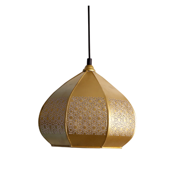Moroccan Paradise Hand-Etched Pendant Lamp – Iron, 20.3 cm (Matte Finish)