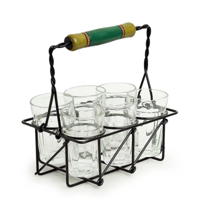 The Railway Nostalgia Cutting Chai Glass Set with Holder – Set of 6 (120 ml Each)