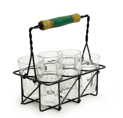 The Railway Nostalgia Cutting Chai Glass Set with Holder – Set of 6 (120 ml Each)
