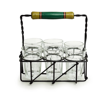 The Railway Nostalgia Cutting Chai Glass Set with Holder – Set of 6 (120 ml Each)
