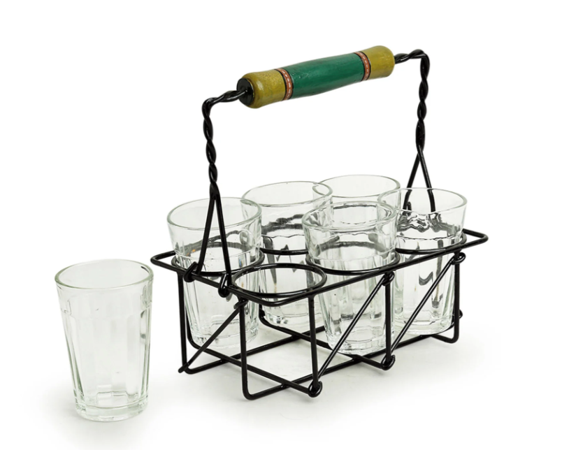 The Railway Nostalgia Cutting Chai Glass Set with Holder – Set of 6 (120 ml Each)