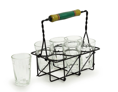 The Railway Nostalgia Cutting Chai Glass Set with Holder – Set of 6 (120 ml Each)