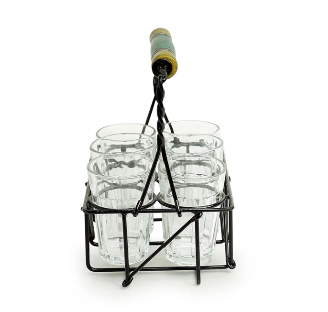 The Railway Nostalgia Cutting Chai Glass Set with Holder – Set of 6 (120 ml Each)