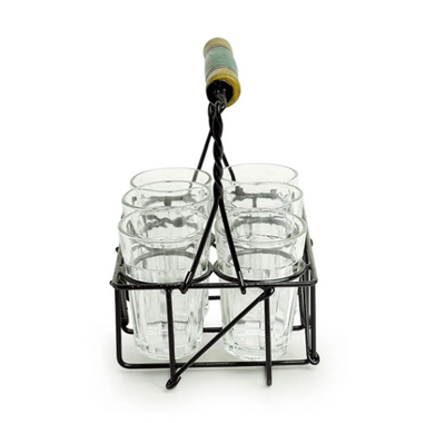 The Railway Nostalgia Cutting Chai Glass Set with Holder – Set of 6 (120 ml Each)