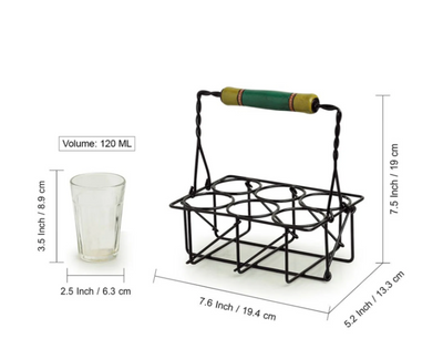 The Railway Nostalgia Cutting Chai Glass Set with Holder – Set of 6 (120 ml Each)