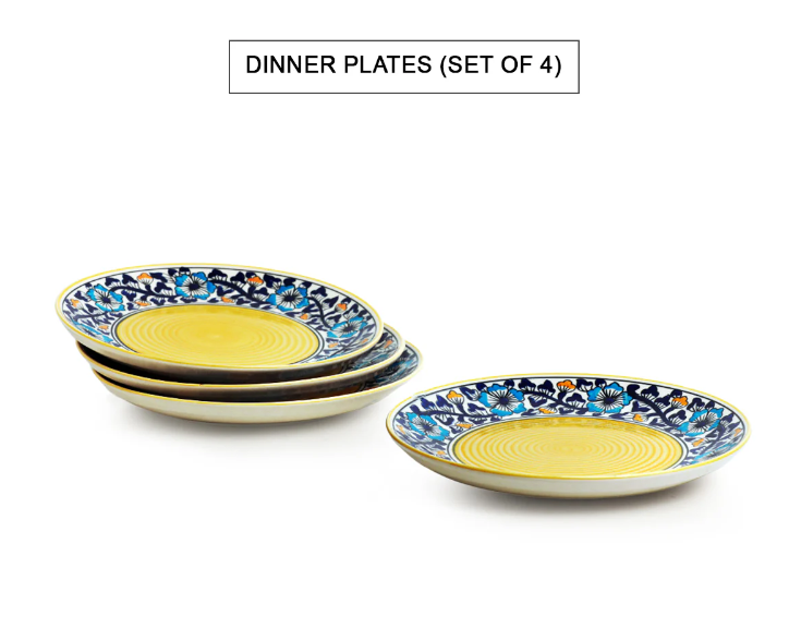 Badamwari Bagheecha’ Hand-Painted Ceramic Dinnerware Set – 10 Pieces (Serving for 4, Microwave Safe)